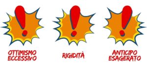 Grafica con 3 errori comuni nella pianificazione estiva: ottimismo eccessivo, rigidità e anticipo esagerato