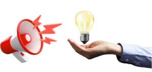 Illustrazione con megafono e lampadina: come trasformare la comunicazione aziendale estiva in relazioni di valore e nuove idee